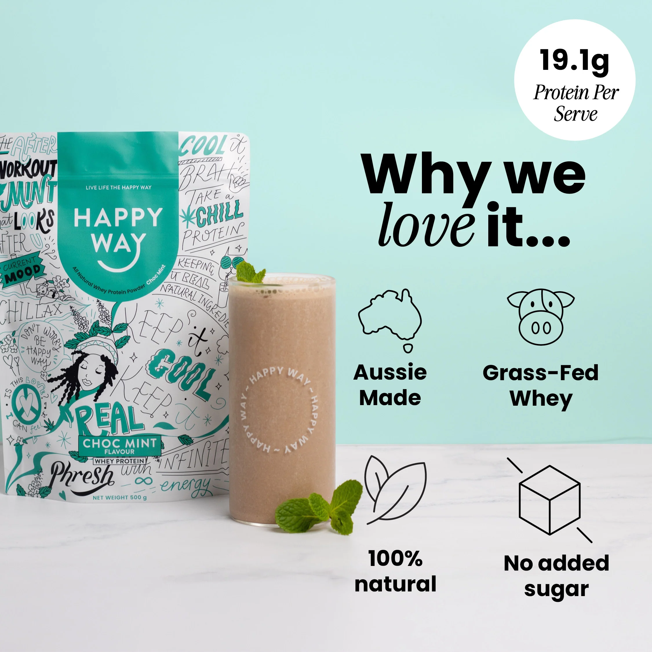 Choc Mint Whey Protein Powder 500g - Image 2