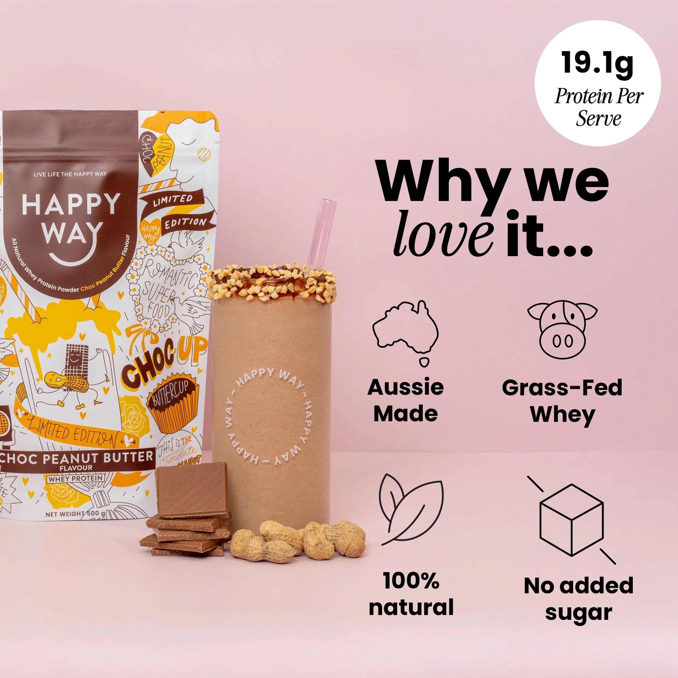 Choc Peanut Butter Whey Protein Powder 500g - Image 2