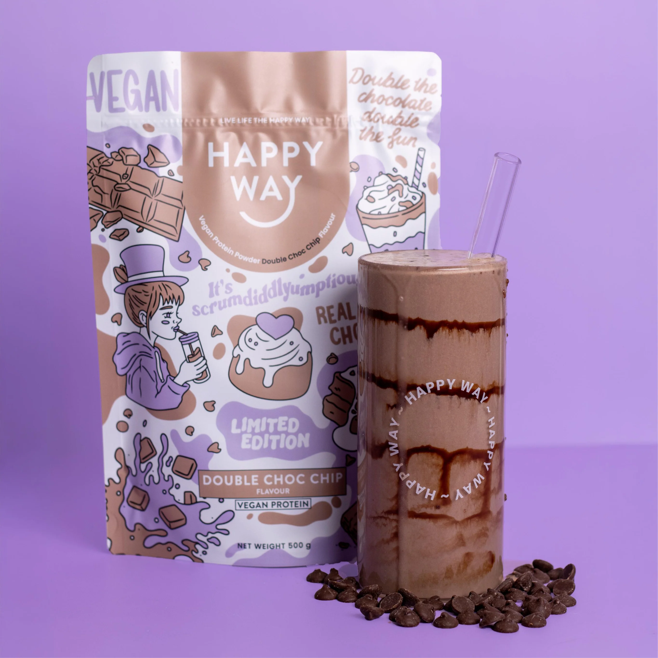 Double Choc Chip Vegan Protein Powder 500g - Image 3
