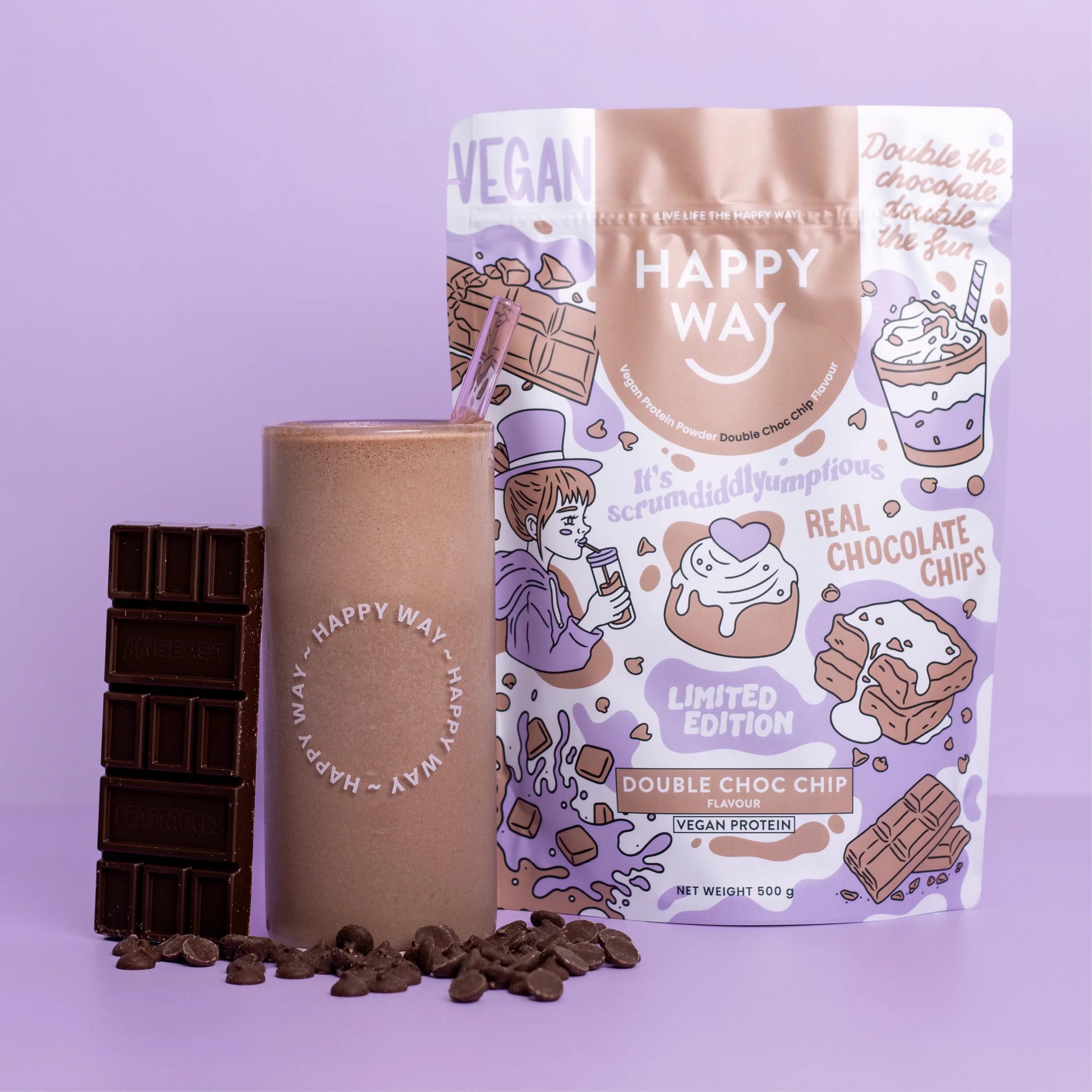 Double Choc Chip Vegan Protein Powder 500g - Image 4