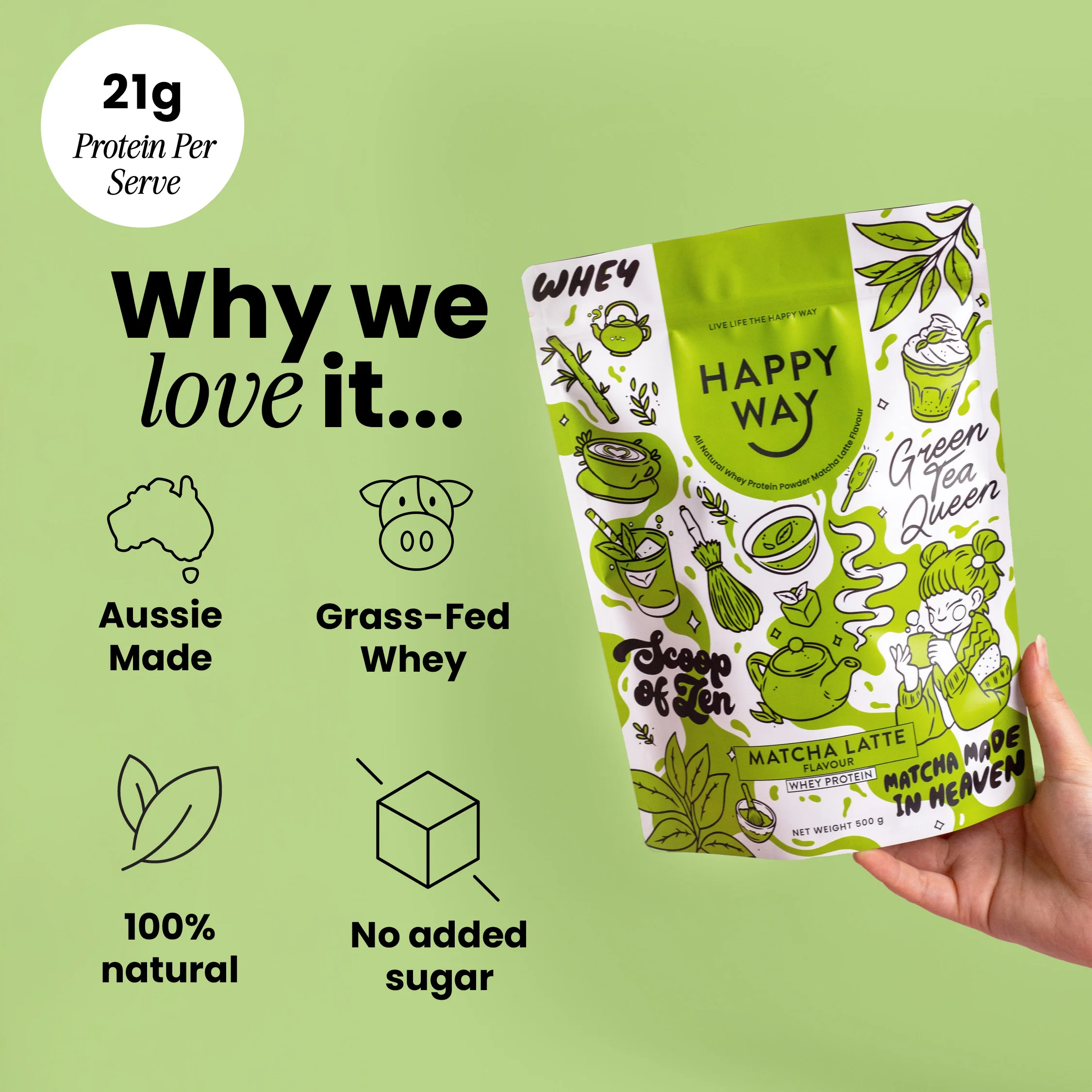 Matcha Latte Whey Protein Powder 500g - Image 3