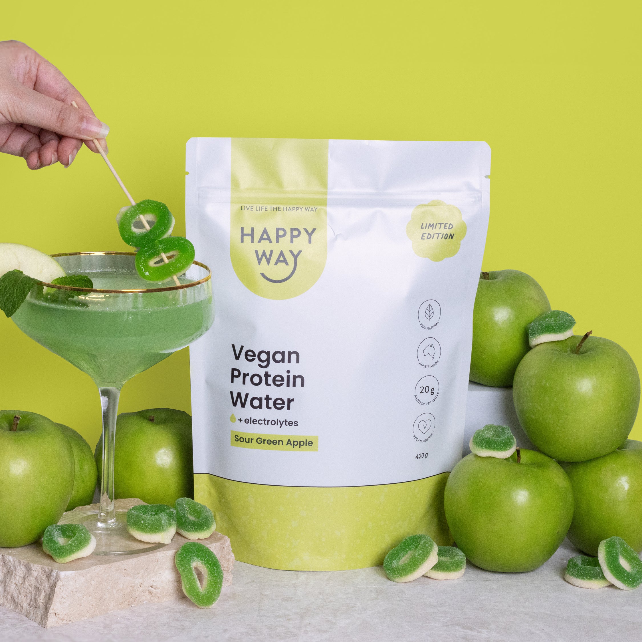 Sour Green Apple Vegan Protein Water Powder 420g - Image 3
