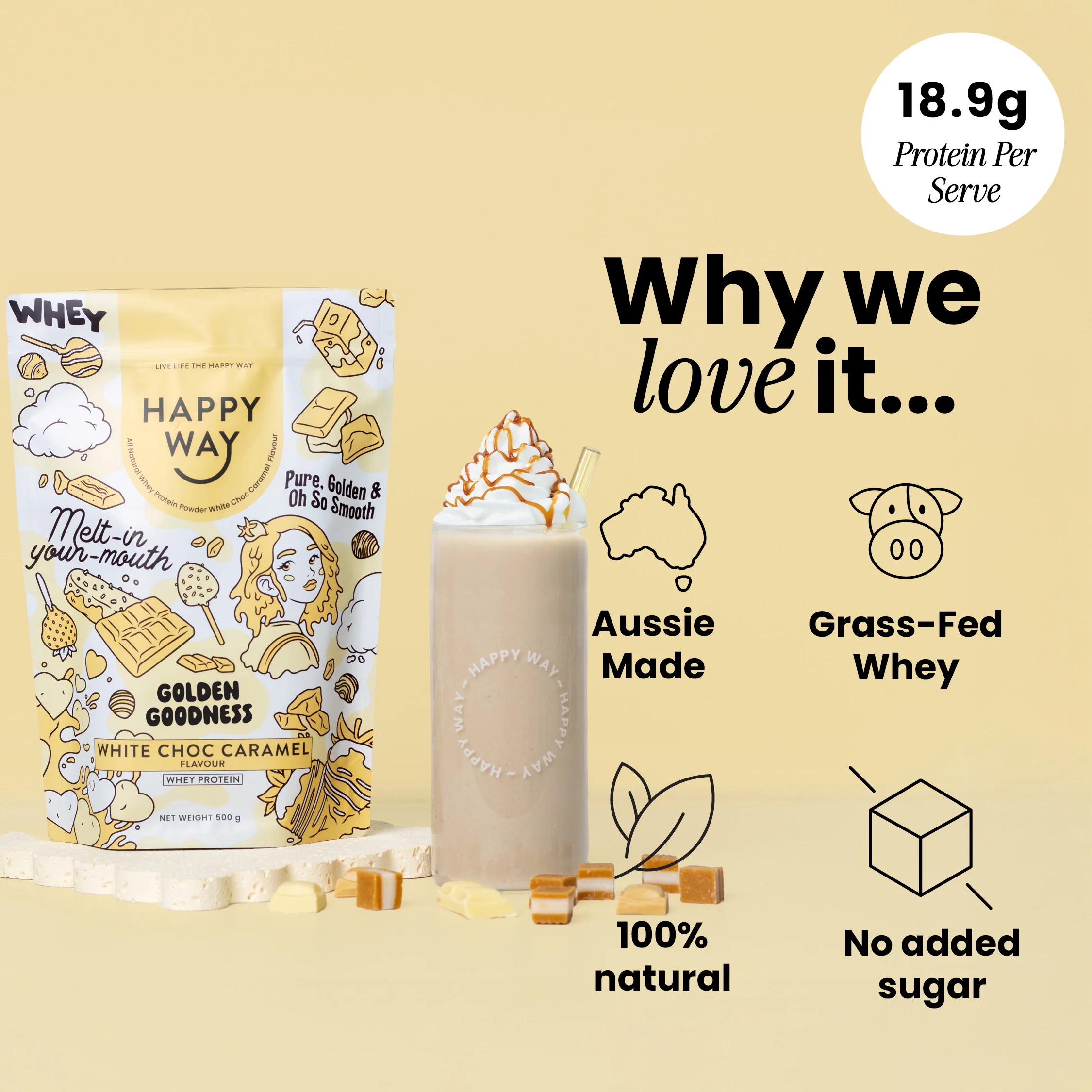 White Chocolate Caramel Whey Protein Powder 500g - Image 2