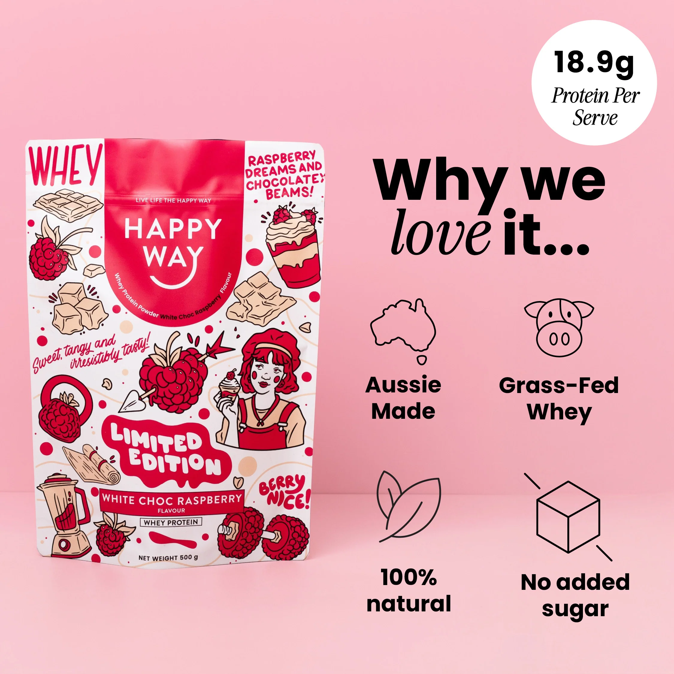 White Chocolate Raspberry Whey Protein Powder 500g - Image 2